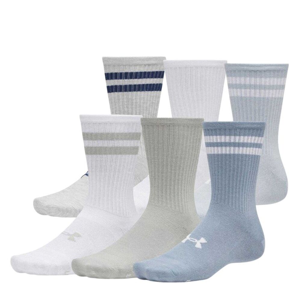 Under Armour Unisex Adult Essential Logo Crew Socks (Pack of 6) / Gray/Blue